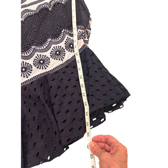 Eva Franco Anthropologie Asymmetrical Flamenco Midi Skirt Navy White, size 8 - Picture 7 of 11